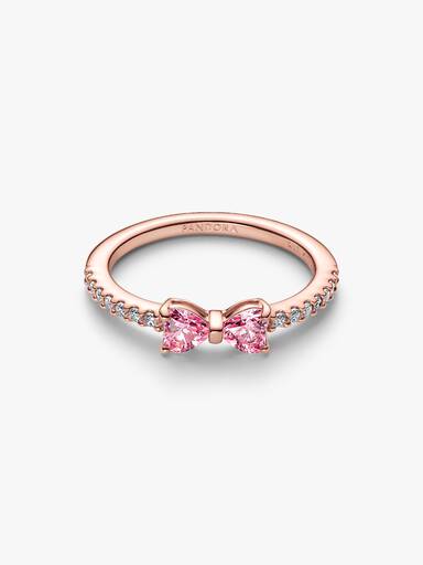 Bow 14k rose gold-plated ring with fancy pink and clear cubic zirconia