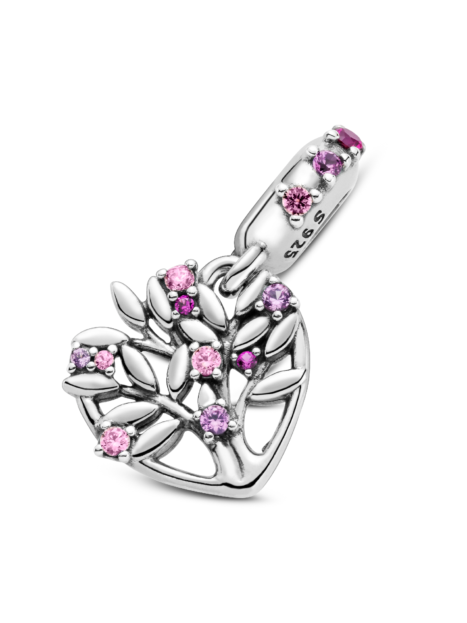 Pink Heart Family Tree Dangle Charm | Pendant | Sterling silver