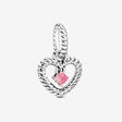October Petal Pink Heart Hanging Charm with Man-Made Petal Pink Crystal