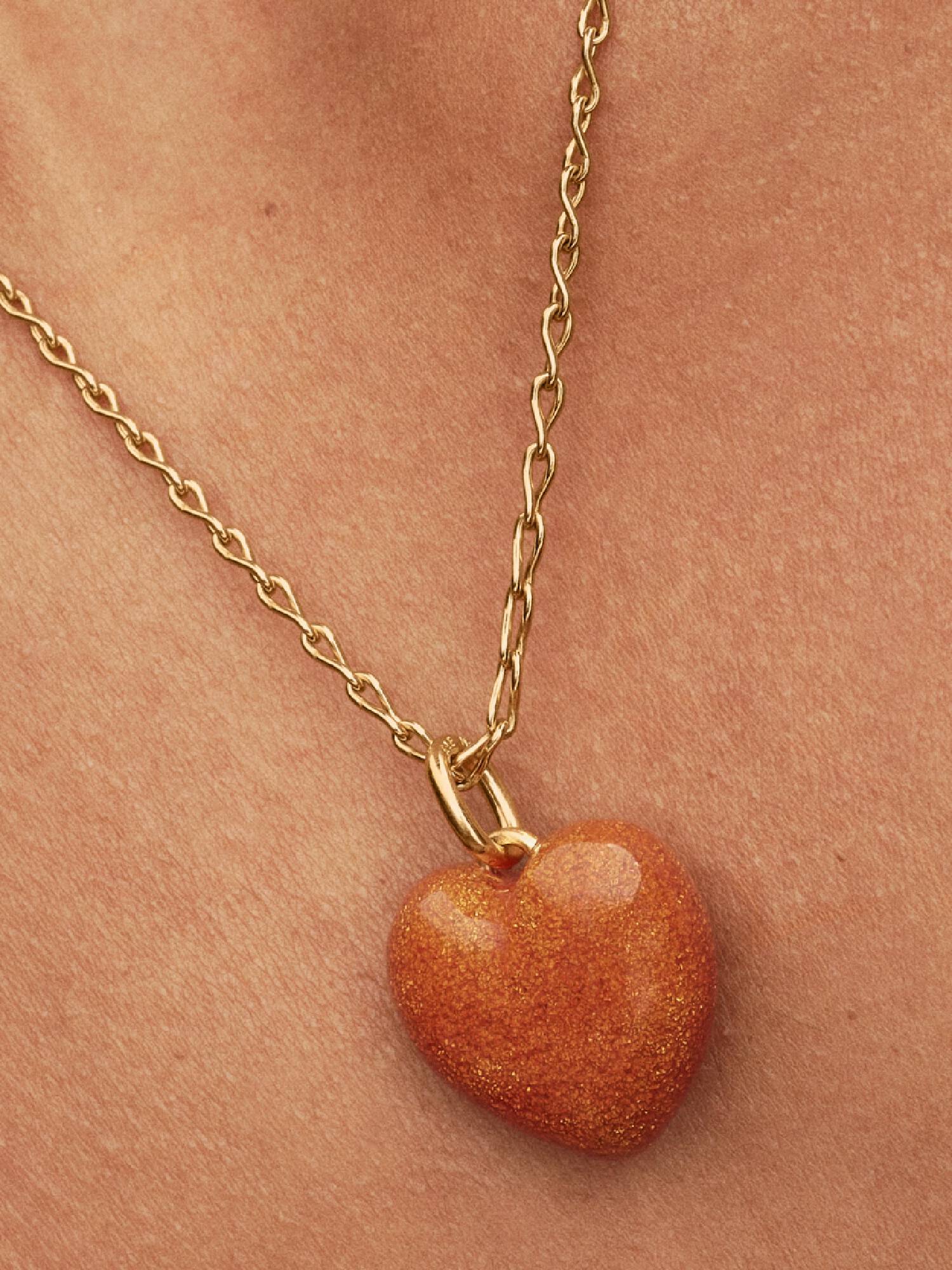 Orange Puffy Heart Dangle Charm