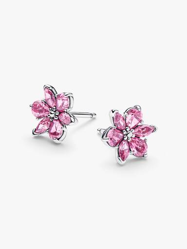 Herbarium Sparkling Pink Flower Stud Earrings