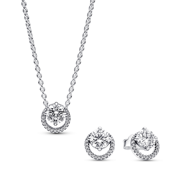 Sparkling Round Halo Timeless Necklace and Earrings Set
