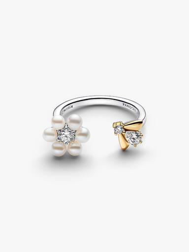 Bridgerton Bee & Treated Freshwater Cultured Pearl Flower Open Ring