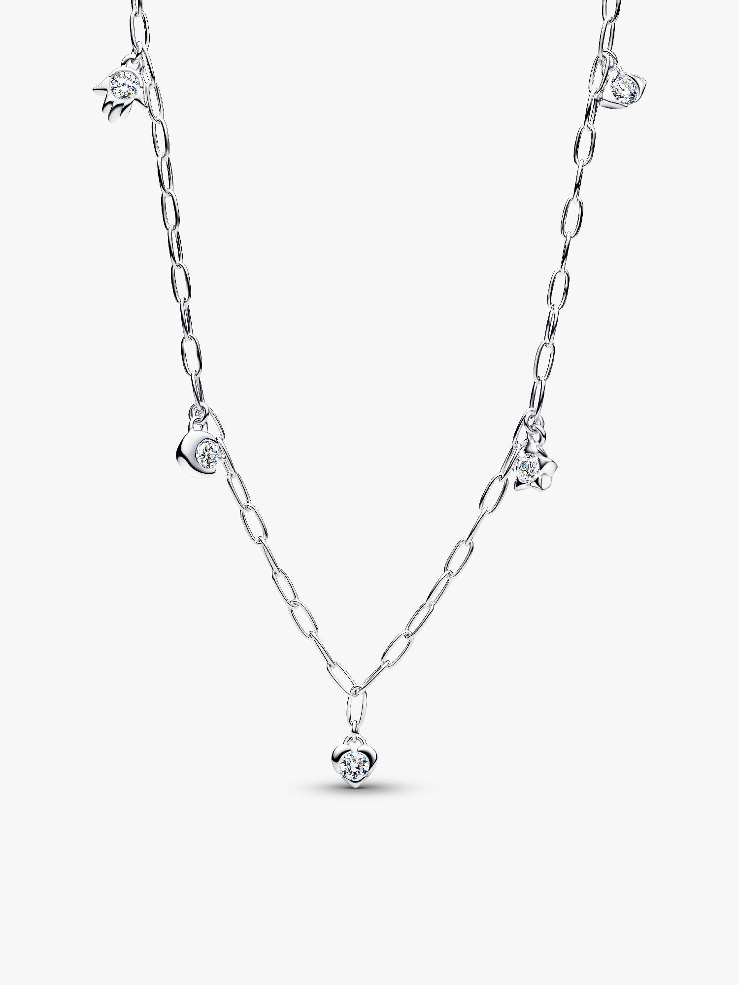 Sterling Silver Lab-Grown Diamond Dangle Symbols Paperclip Chain Necklace