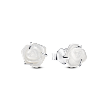White Rose in Bloom Stud Earrings