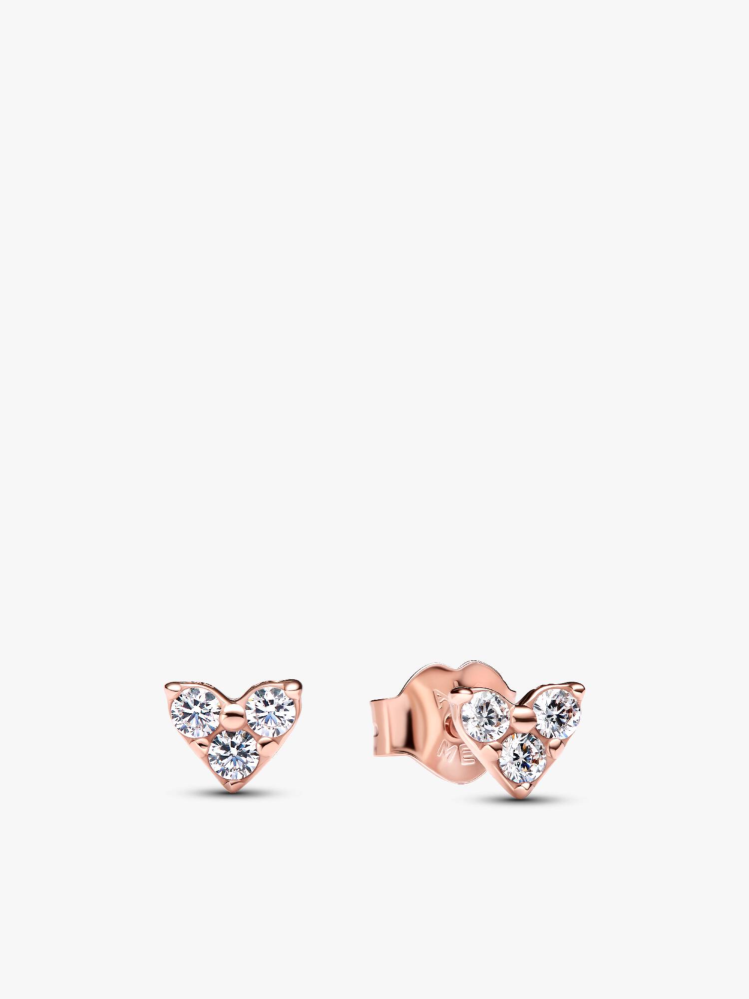 Heart 14k rose gold-plated stud earrings with clear cubic zirconia