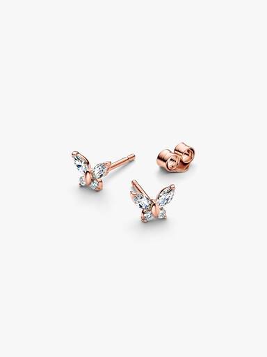 Butterfly 14k rose gold-plated stud earrings with clear cubic zirconia