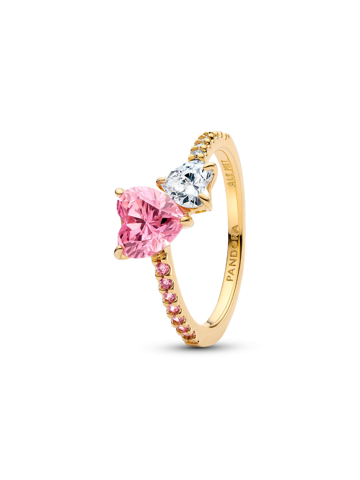 Double Heart Pink & Clear Sparkling Ring