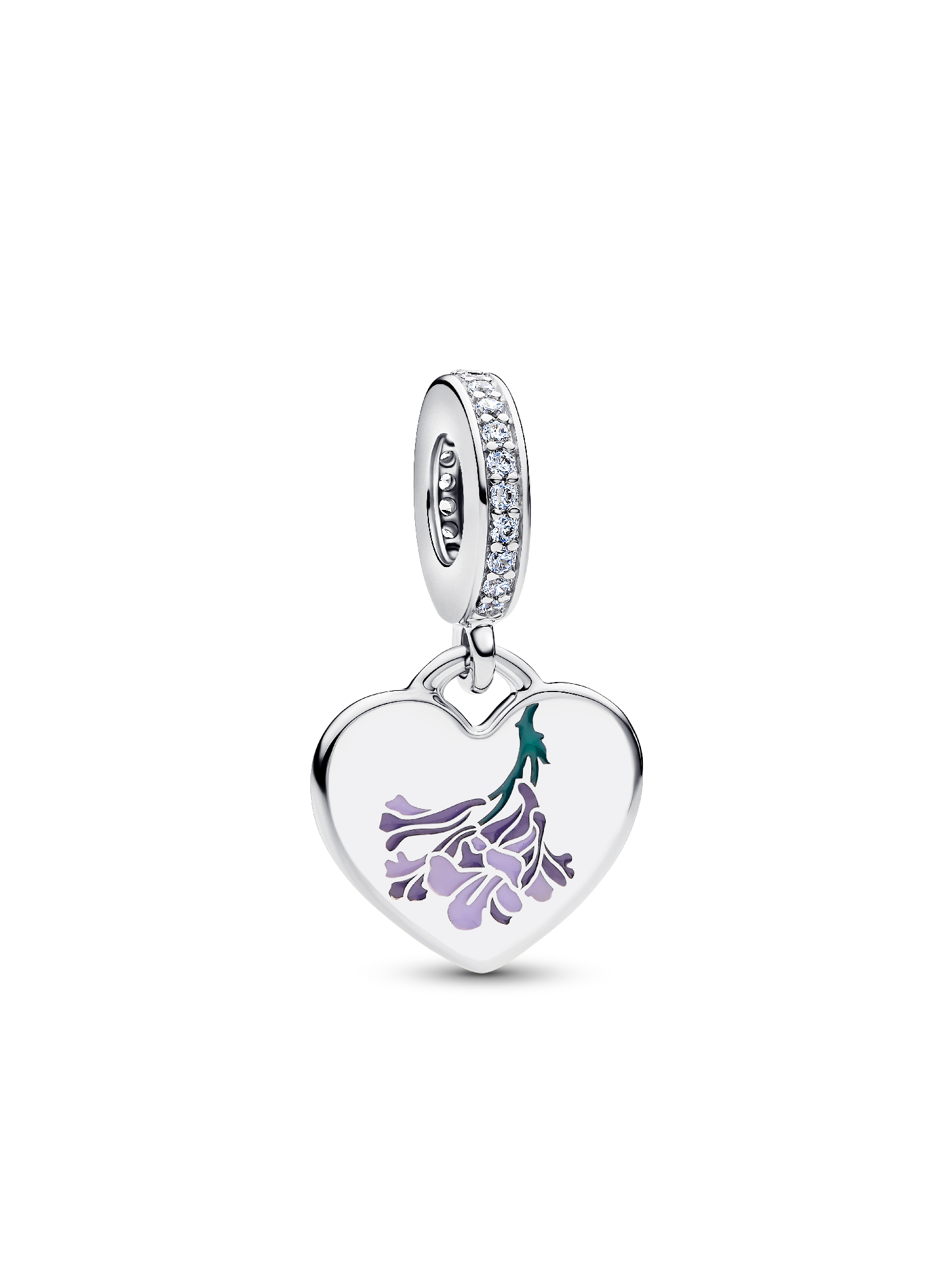 Engravable Jacaranda Flowers Heart Dangle Charm