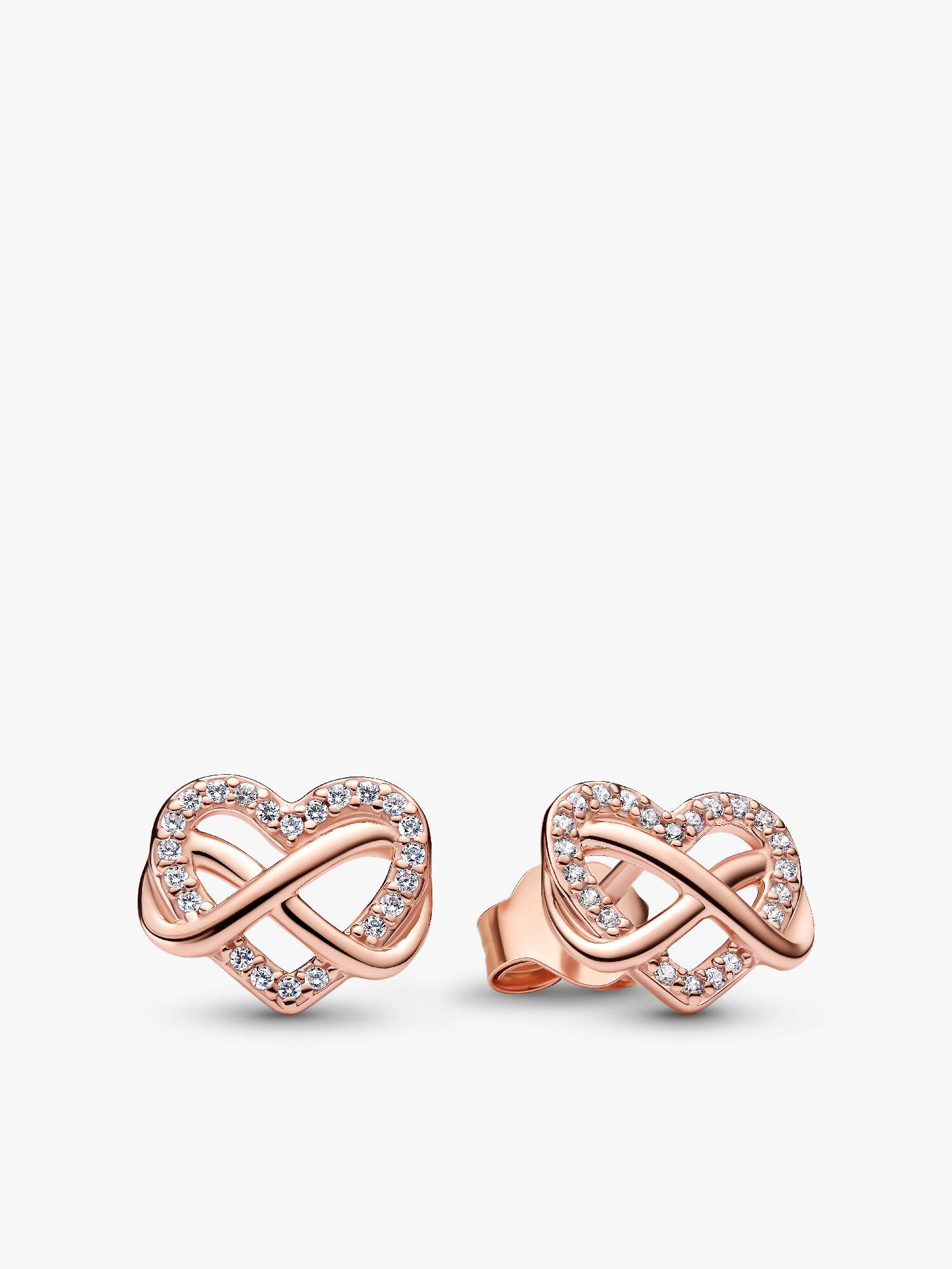 Infinity heart 14k rose gold-plated stud earrings with clear cubic zirconia