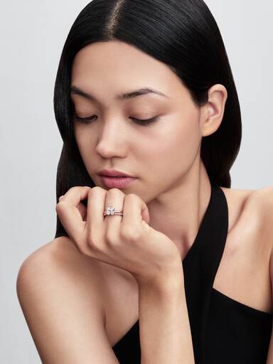 Clover 14k rose gold-plated splittable ring with clear cubic zirconia