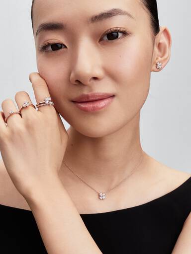 Clover 14k rose gold-plated collier with clear cubic zirconia
