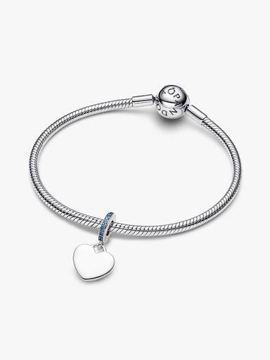Engravable Heart Blue Stone Dangle Charm