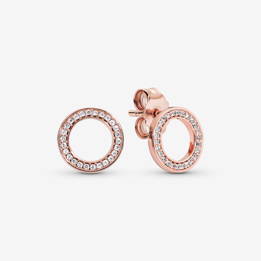 Sparkling Rose Gold Plated Circle Stud Earrings image number 0