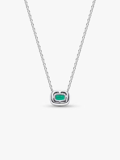 Rectangular Sparkling Green Halo Pendant Necklace