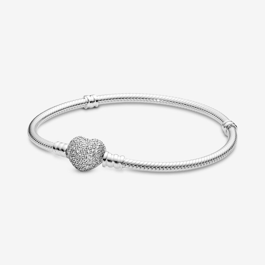 Pandora Moments Sparkling Heart Clasp Snake Chain Bracelet, Sterling  silver