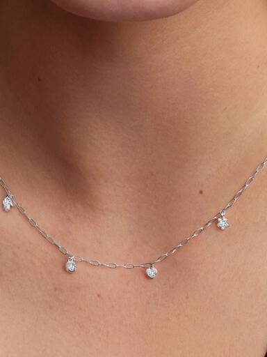 Sterling Silver Lab-Grown Diamond Dangle Symbols Paperclip Chain Necklace