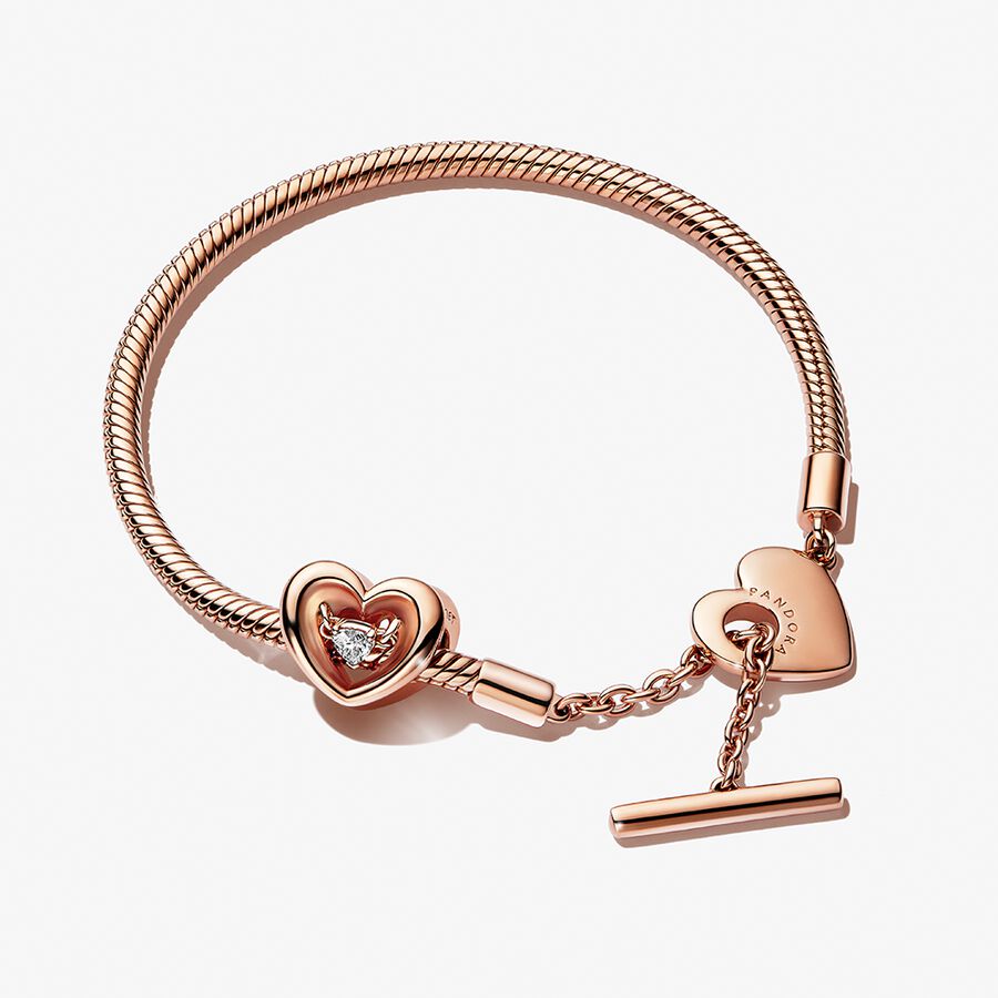 Pandora Moments Heart T-Bar Bracelet and Radiant Heart Charm Set image number 0