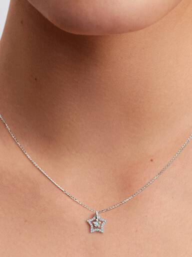 Sterling Silver Lab-Grown Diamond Star Pendant Necklace