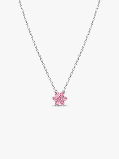 Sparkling Pink Flower Pendant Necklace