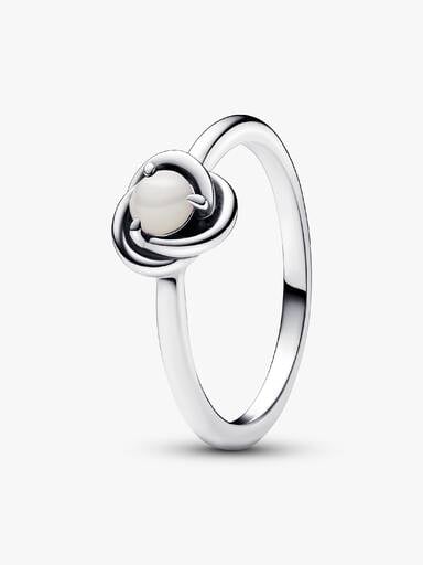 June White Mother of Pearl Birthstone Eternity Circle Ring