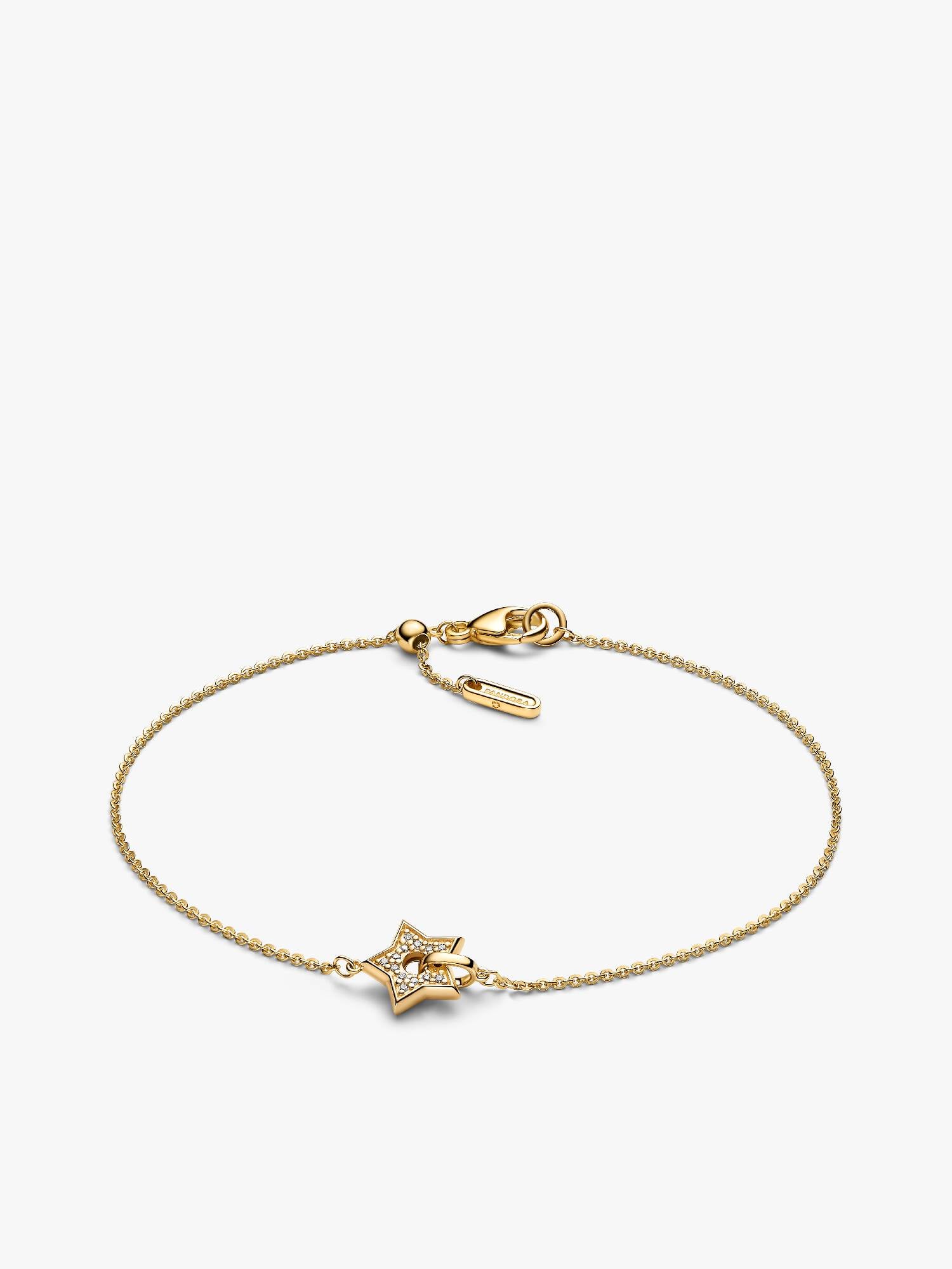 14k Gold Lab-grown Diamond Pavé Star Chain Bracelet