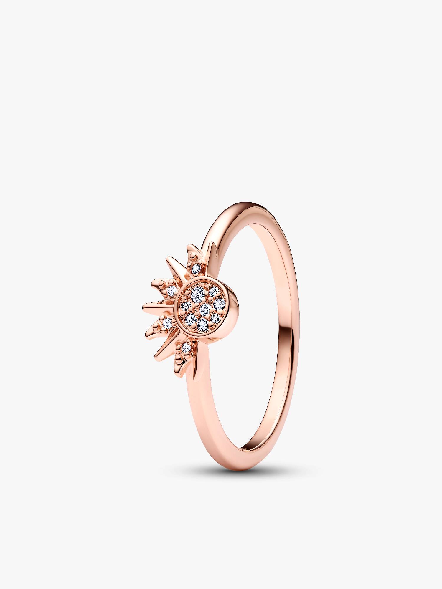 Celestial sun 14k rose gold-plated ring with clear cubic zirconia
