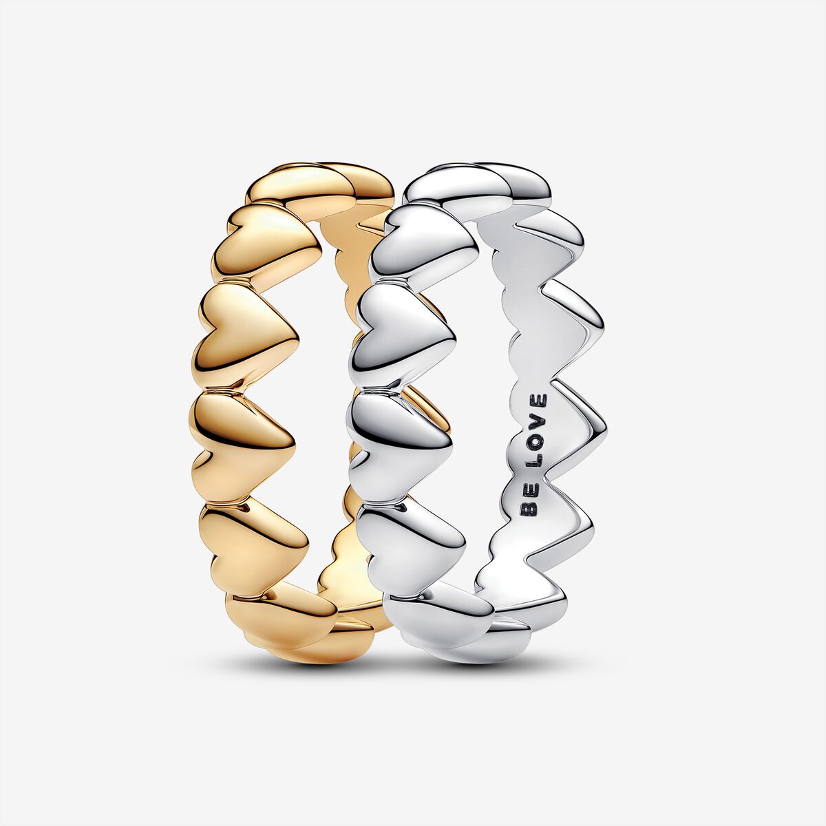 Two Tone Pandora Rings BE LOVE Row of Hearts Ring Set | Two-tone | Pandora AU