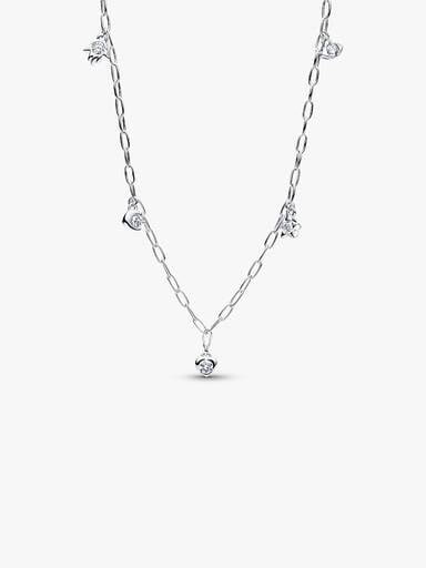 Sterling Silver Lab-Grown Diamond Dangle Symbols Paperclip Chain Necklace
