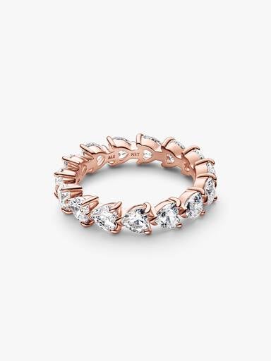 Hearts 14k rose gold-plated ring with clear cubic zirconia
