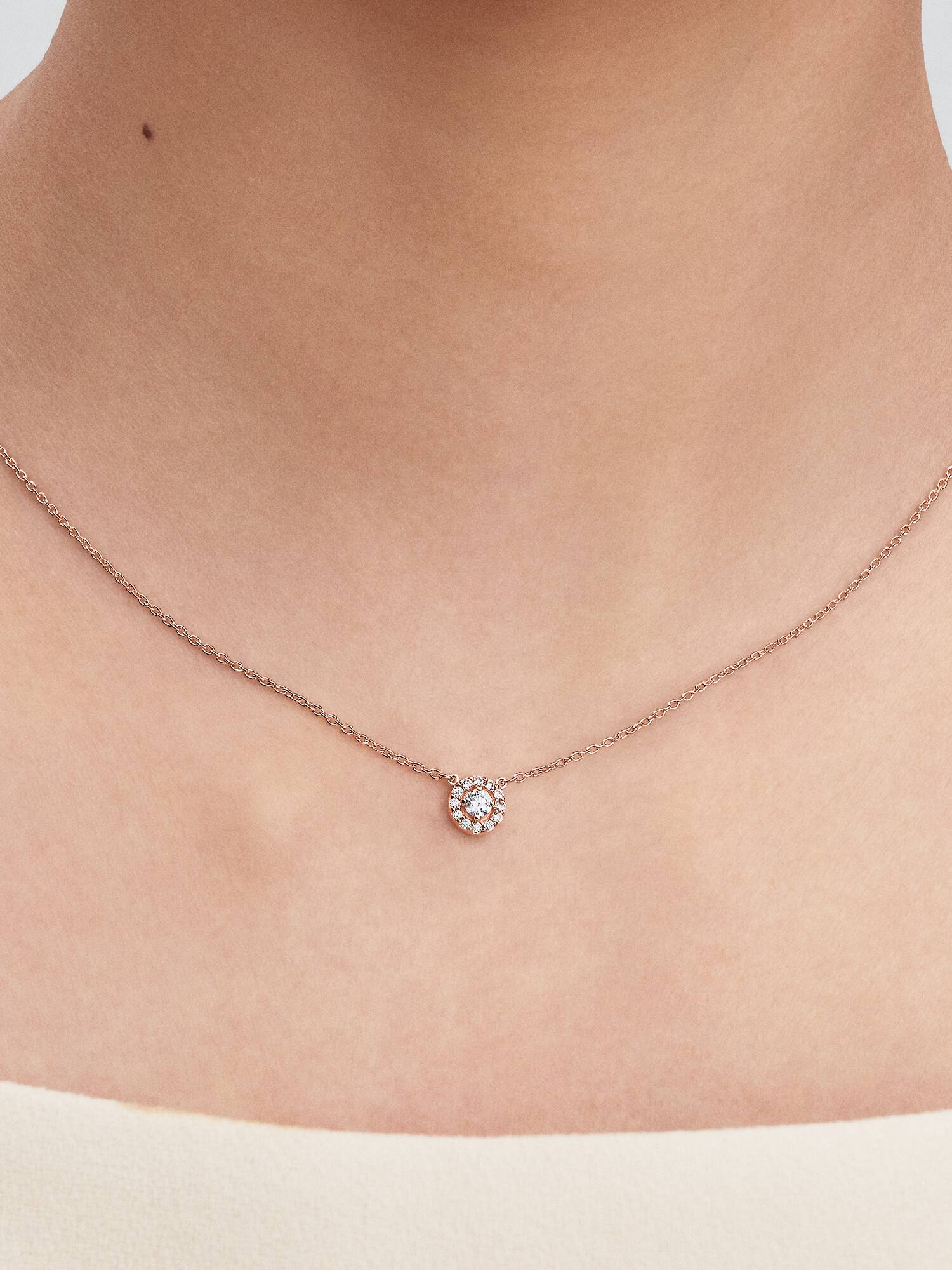 14k rose gold-plated collier with clear cubic zirconia