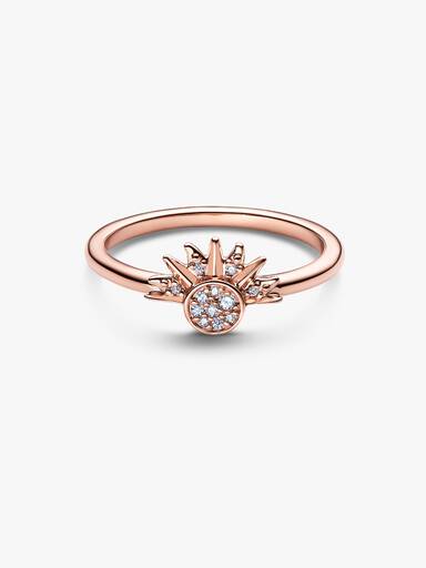Celestial sun 14k rose gold-plated ring with clear cubic zirconia
