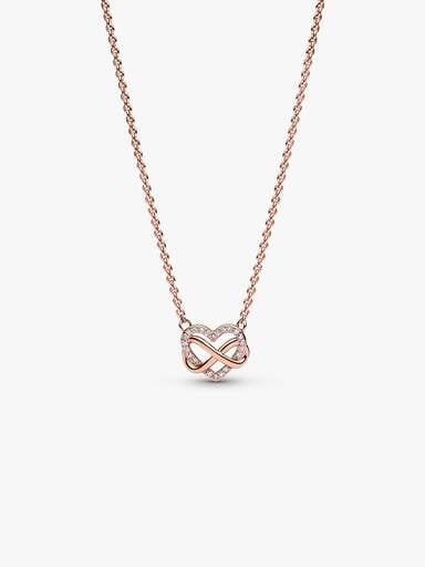 Infinity heart 14k rose gold-plated necklace with clear cubic zirconia