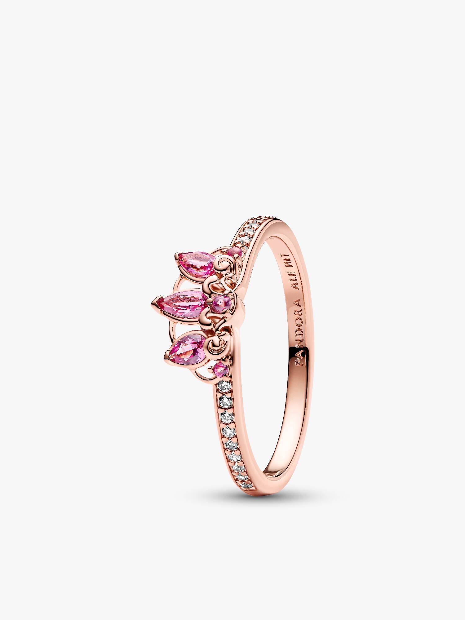 Disney Rapunzel 14k rose gold-plated tiara ring with phlox pink crystal and clear cubic zirconia