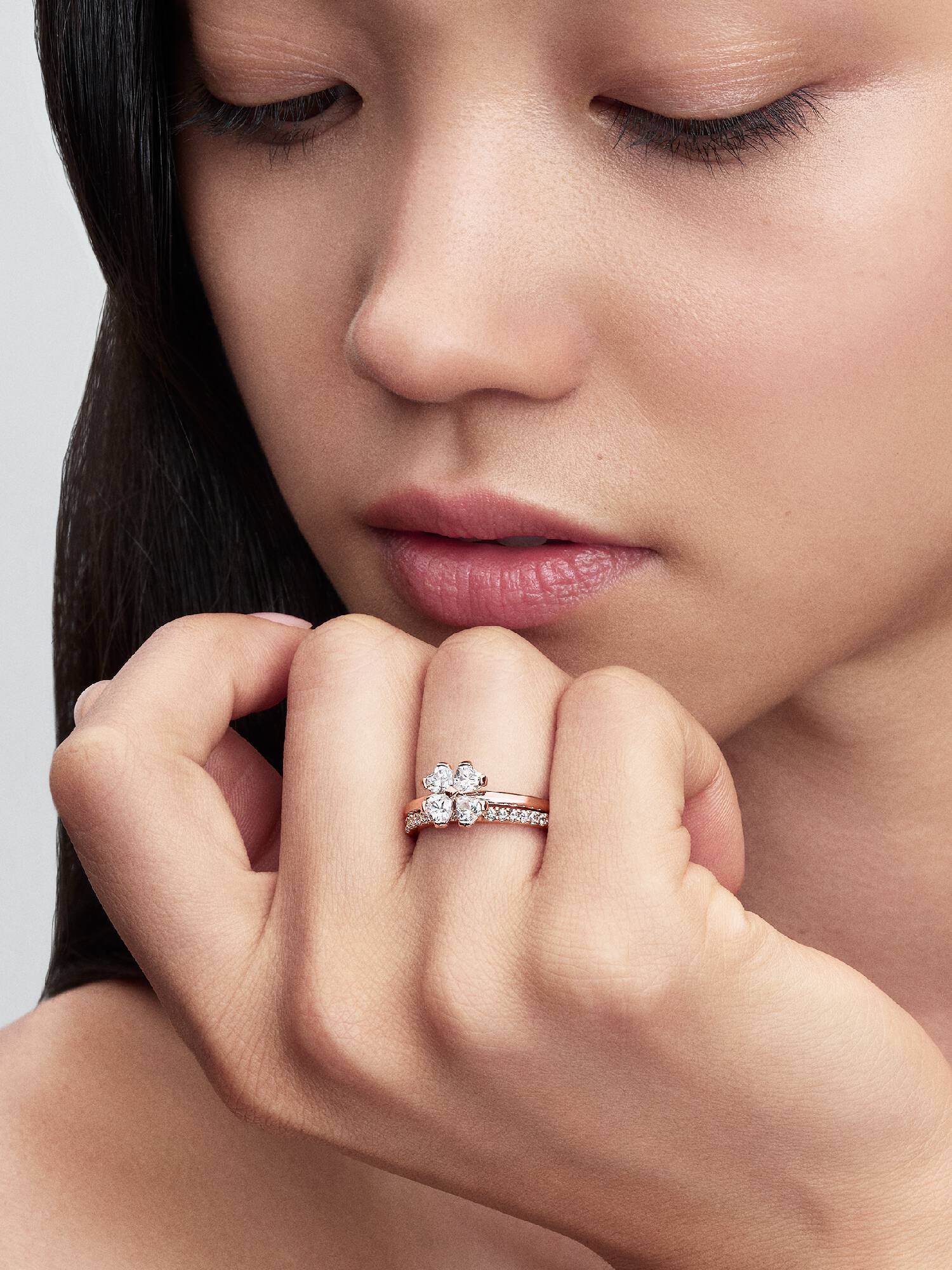 Clover 14k rose gold-plated splittable ring with clear cubic zirconia