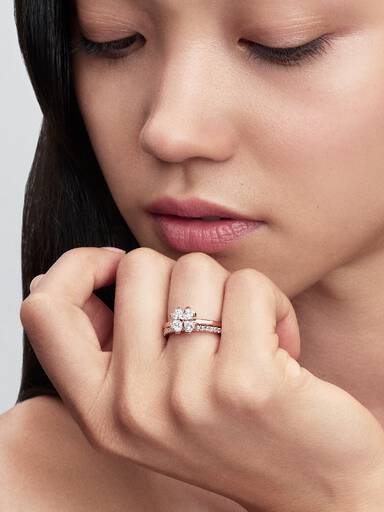Clover 14k rose gold-plated splittable ring with clear cubic zirconia