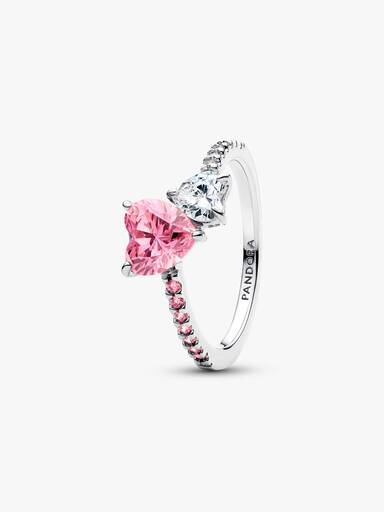 Lab Color Full Form Double Heart Pink & Clear Sparkling Ring | Sterling silver | Pandora AU