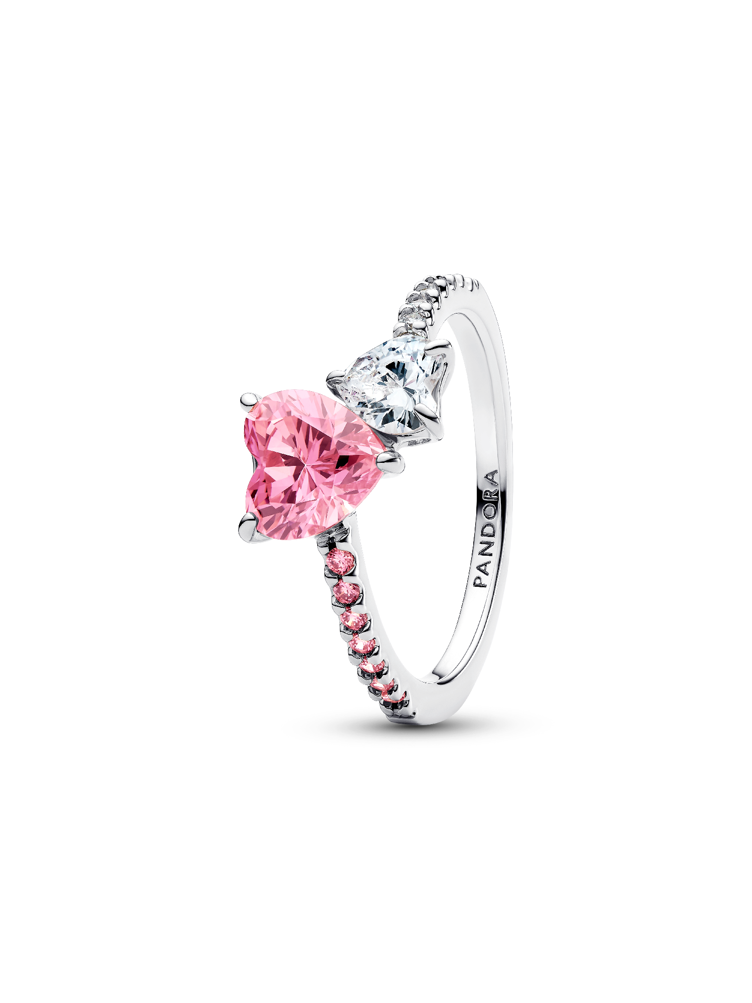 Double Heart Pink & Clear Sparkling Ring