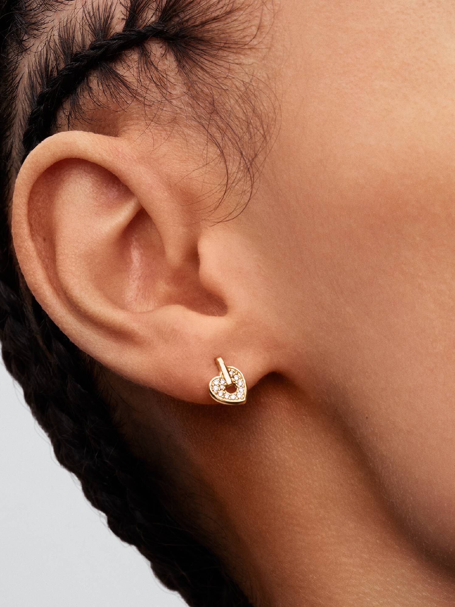 14k Gold Lab-grown Diamond Pavé Heart Stud Earrings
