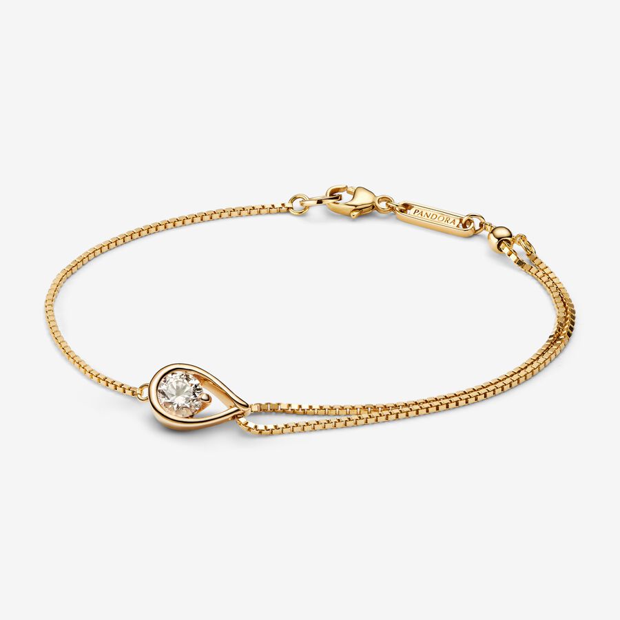 Pandora Infinite 14k Gold Lab-grown Diamond Double Chain Bracelet image number 0