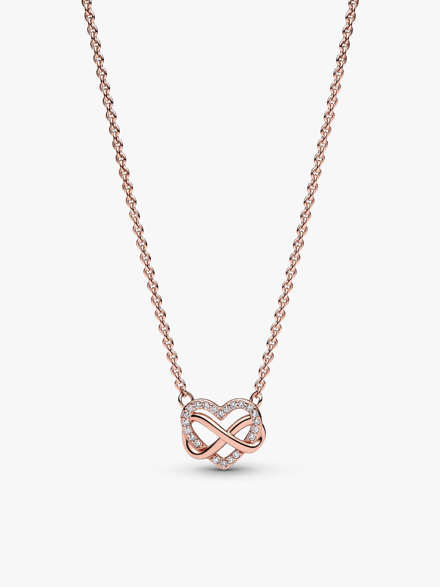 Infinity heart 14k rose gold-plated necklace with clear cubic zirconia