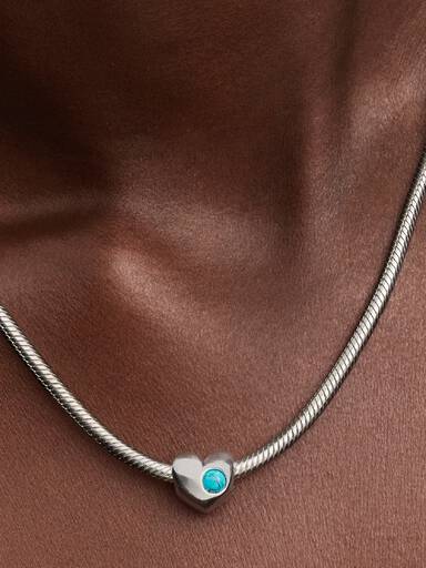Engravable December Turquoise Blue Stone Heart Charm