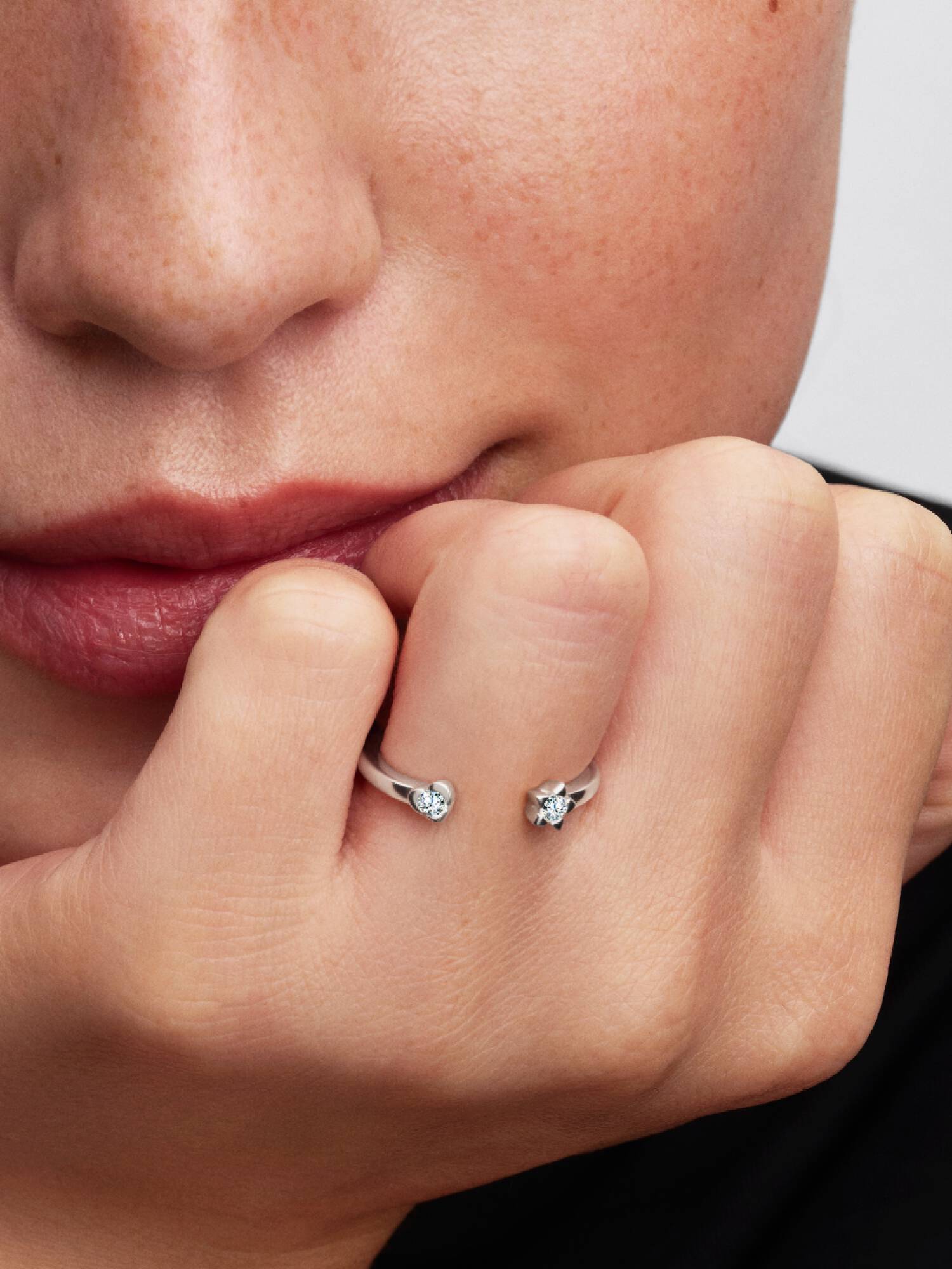 Sterling Silver Lab-Grown Diamond Heart & Star Open Ring