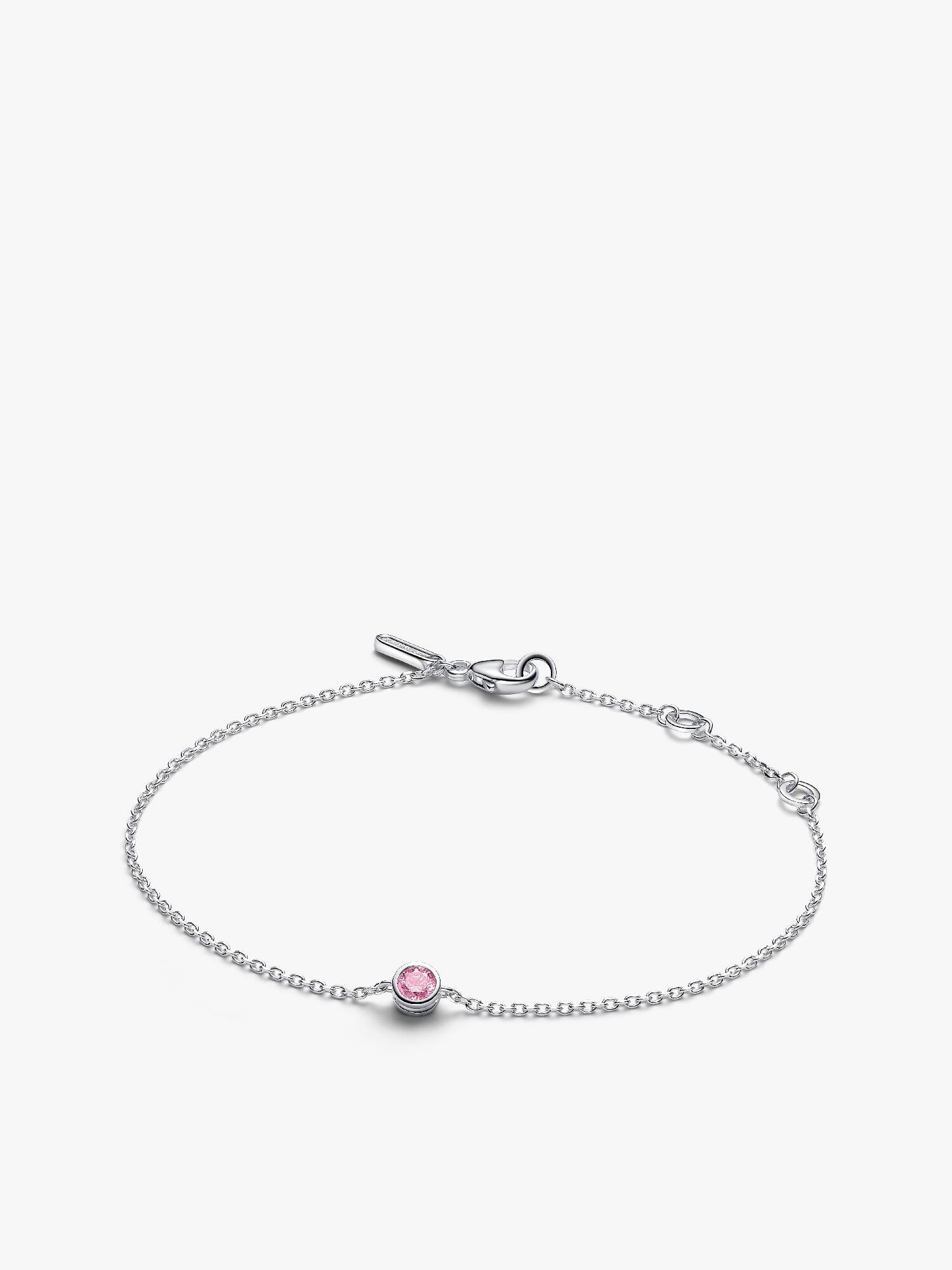 Pandora Era Bezel Sterling Silver Pink Lab-grown Diamond Chain Bracelet