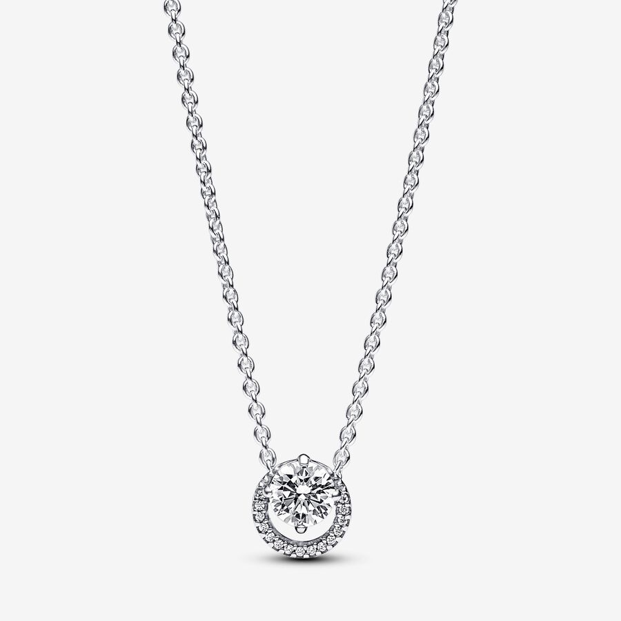 Sparkling Round Halo Pendant Collier Necklace image number 0