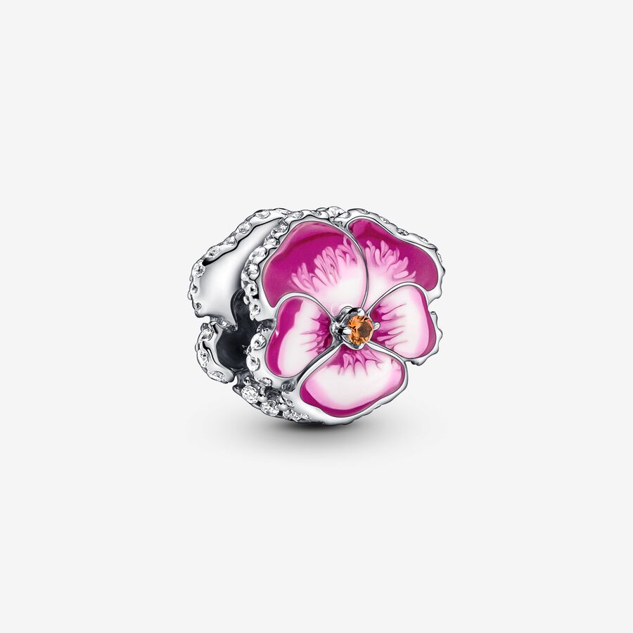Pink Pansy Flower Charm image number 0