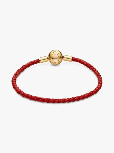 Pandora Moments Red Woven Leather Bracelet