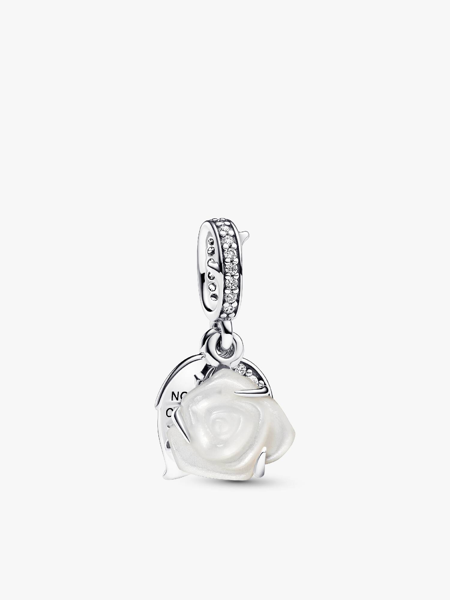 White Rose in Bloom Double Dangle Charm