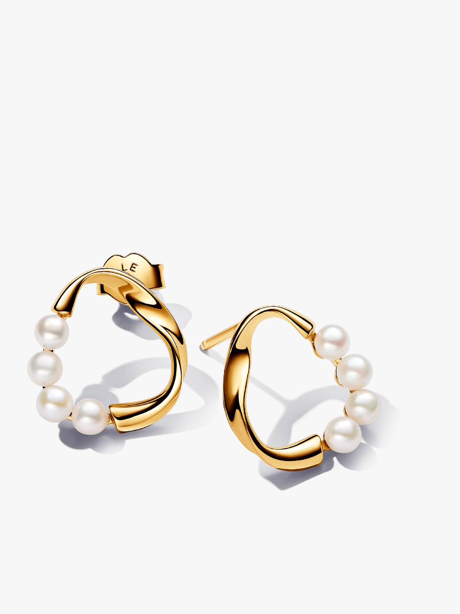 Organically Shaped Circle & Treated Freshwater Cultured Pearls Stud Earrings