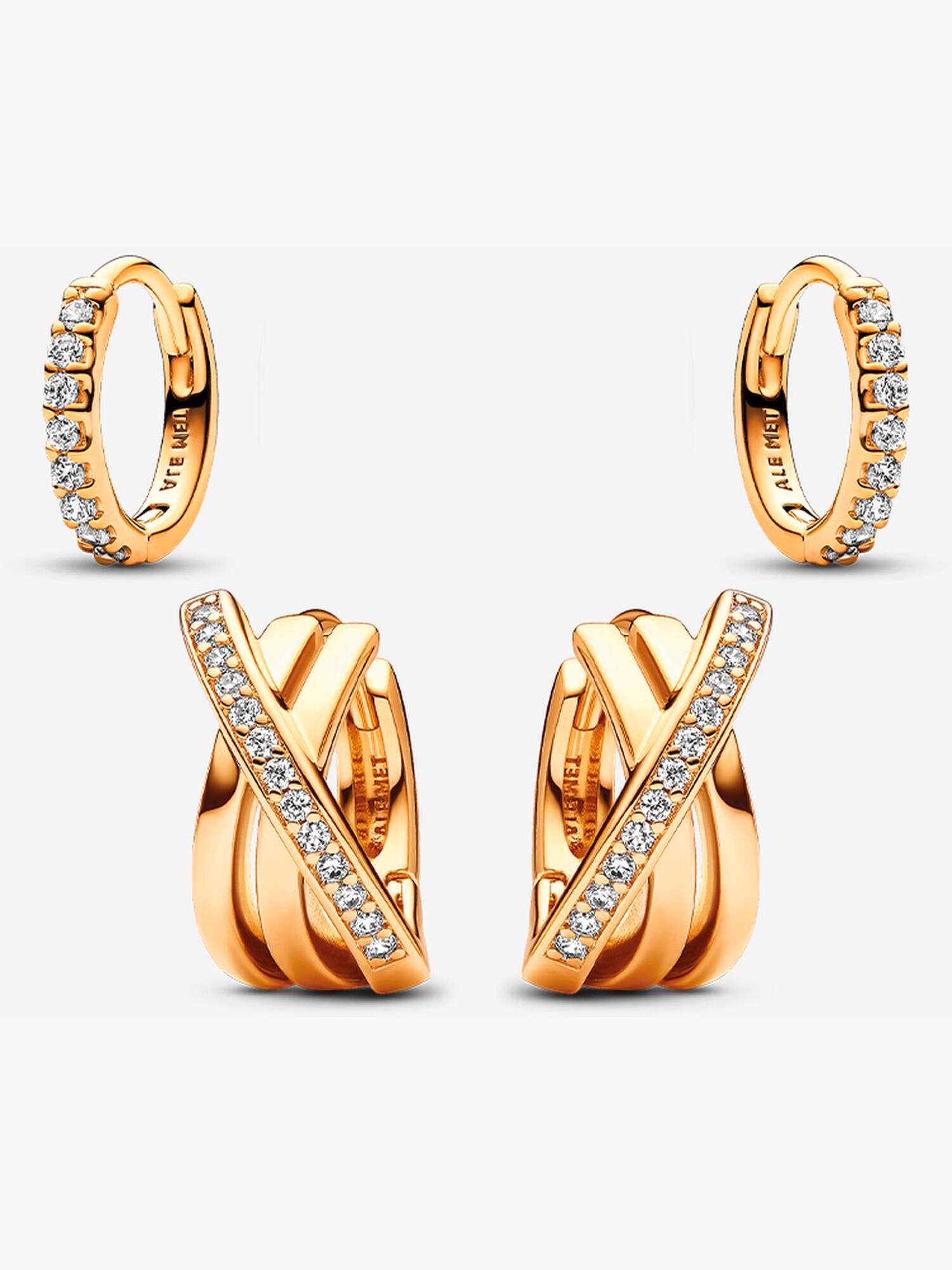 14K Gold Sparkling Hoop Earrings Set